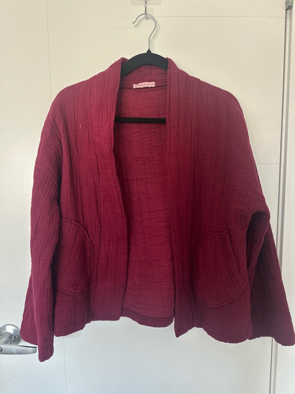 Made in Italy 100% Cotton Textured Open Front Jacket – Fits M